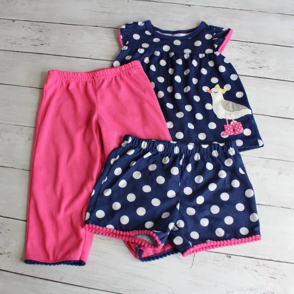 Carter's Baby Girl's Pajama Set Size 18 Months Navy Pink Seagull 3 Pc - Picture 5 of 5